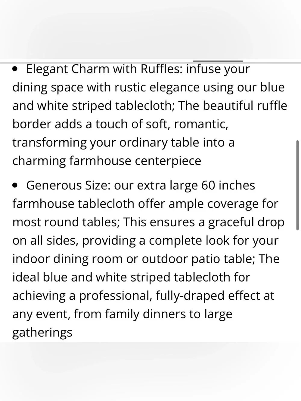Farmhouse Striped Tablecloth with Ruffle Trim 100% Cotton 60” Round - BLUE WHITE